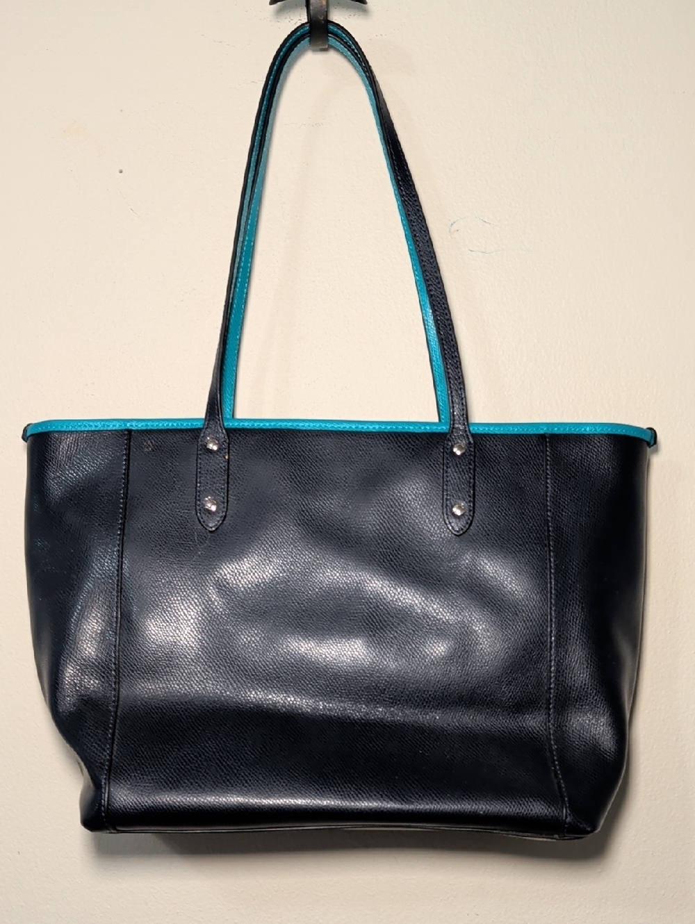 Coach Ava Tote in Midnight Atlantic Navy Turquoise Crossgrain Leather + Pouch - Picture 12 of 13